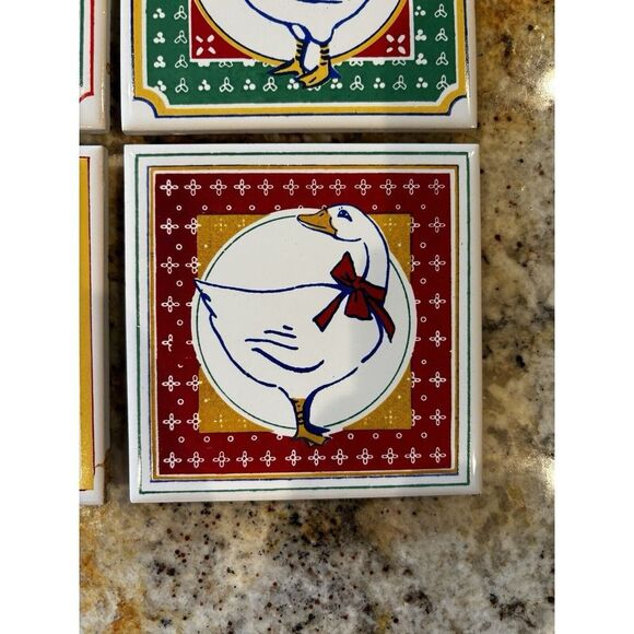 1987 Chadwick Miller Set Of Geese Coasters (4) Cathay Tile - Picture 4 of 6